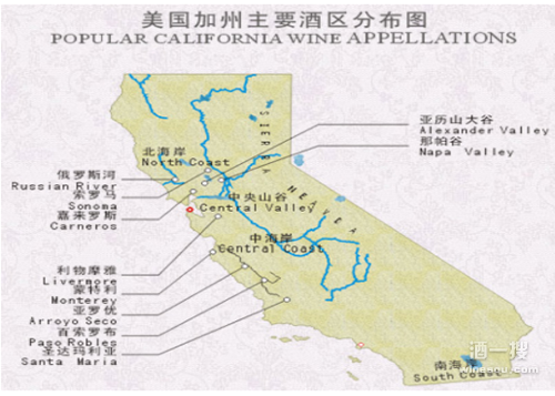 加州葡萄酒产区地图