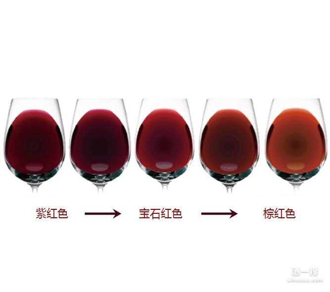  红葡萄酒颜色随陈酿时间的变化