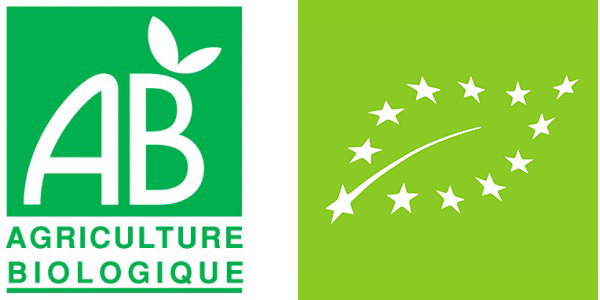 左为法国的有机种植认证标志，右为新的欧盟有机食品星叶标志