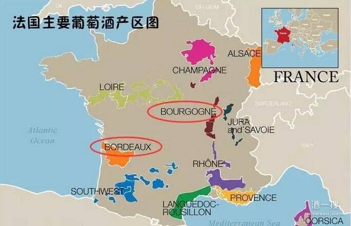 法国主要葡萄酒产区图