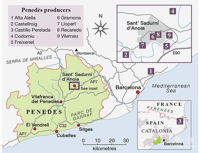 佩尼第斯(Penede’s)产区地图