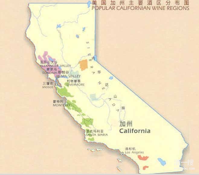 加州产区（California）分布图